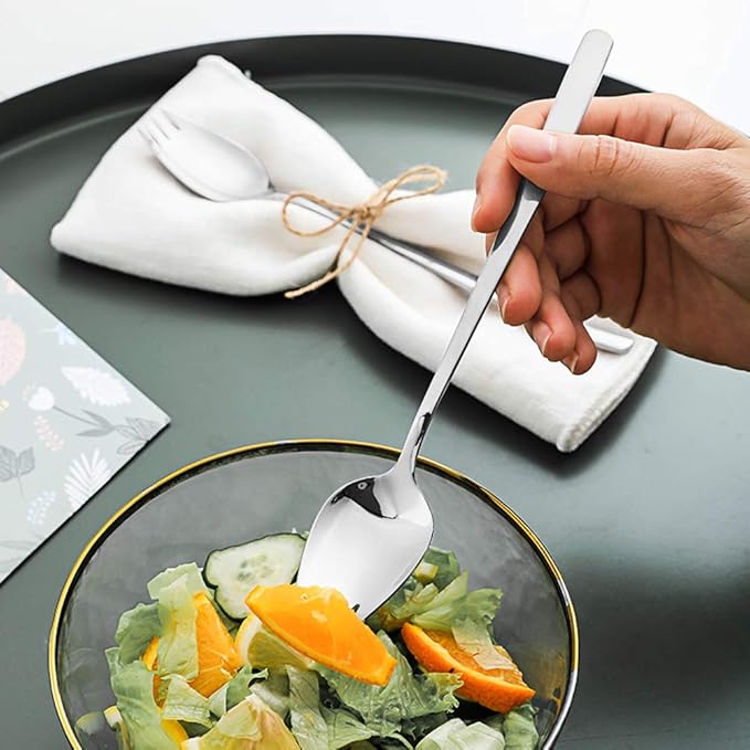 8 Stainless Steel Salad Spork Set - Suitable for Everyday Use - Includes Dessert Spoon, Ice Cream Scoop, Salad Fork - Fruit Cutlery Set, Appetizer, Dessert