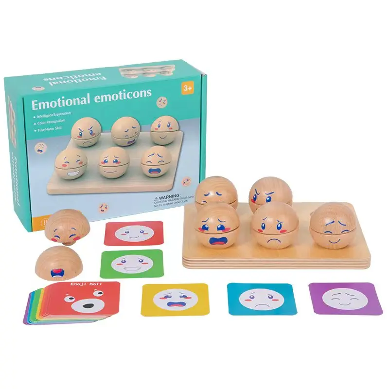 Children's Wooden Early Education Intelligence Toy Emotion Expression Ball Fun Expression Matching Blocks Parent-Child Interactive Blocks