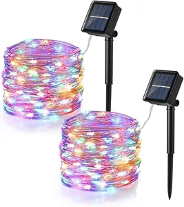 Brizled 2 Pack Each 200 LED 66ff Multicolor Solar Christmas Lights, Colored Solar String Lights 8 Modes Twinkling Fairy Lights with Memory Waterproof Twinkle Lights for Outdoor Garden Party Tree Decor
