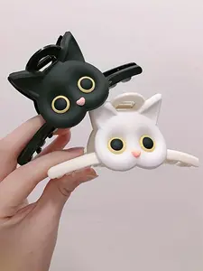 2 Pieces Charming Hairpin Shaped Like a Cartoon Cat Paw, Perfect for Both Teens And Adults - Made of Matte Plastic, Featuring a Minimalist Design, Large Dimensions, Solid Color, Rectangular Form, And Playful Details Kawaii Makeup Hair Clips