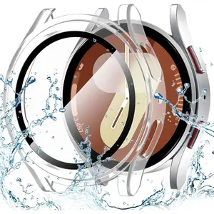 Waterproof Case for Samsung Galaxy Watch 7 Screen Protector 44mm with Tempered Glass, 1-Pack Hard PC Cover Bumper for Galaxy Watch7 – No Fog, Touch-Responsive, Matte Clear