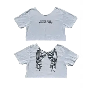 dance with the angels chopped neckline t-shirt festival wear concert attire going out top graphic tee y2k mcbling 2000s