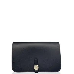 Pre-owned HERMÈS Leather clutches & wristlets Hermes Dogon Duo Taurillon Clemence 2Z Blue Nuit (hd041326b0)