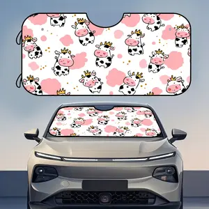1pc, Crowned Cows Dots Pattern Universal Fit Car Windshield Sunshade, Made of Polyester Fiber, Stylish Interior Addition, Perfect for Everyday Driving, City Traffic, and Weekend Getaways