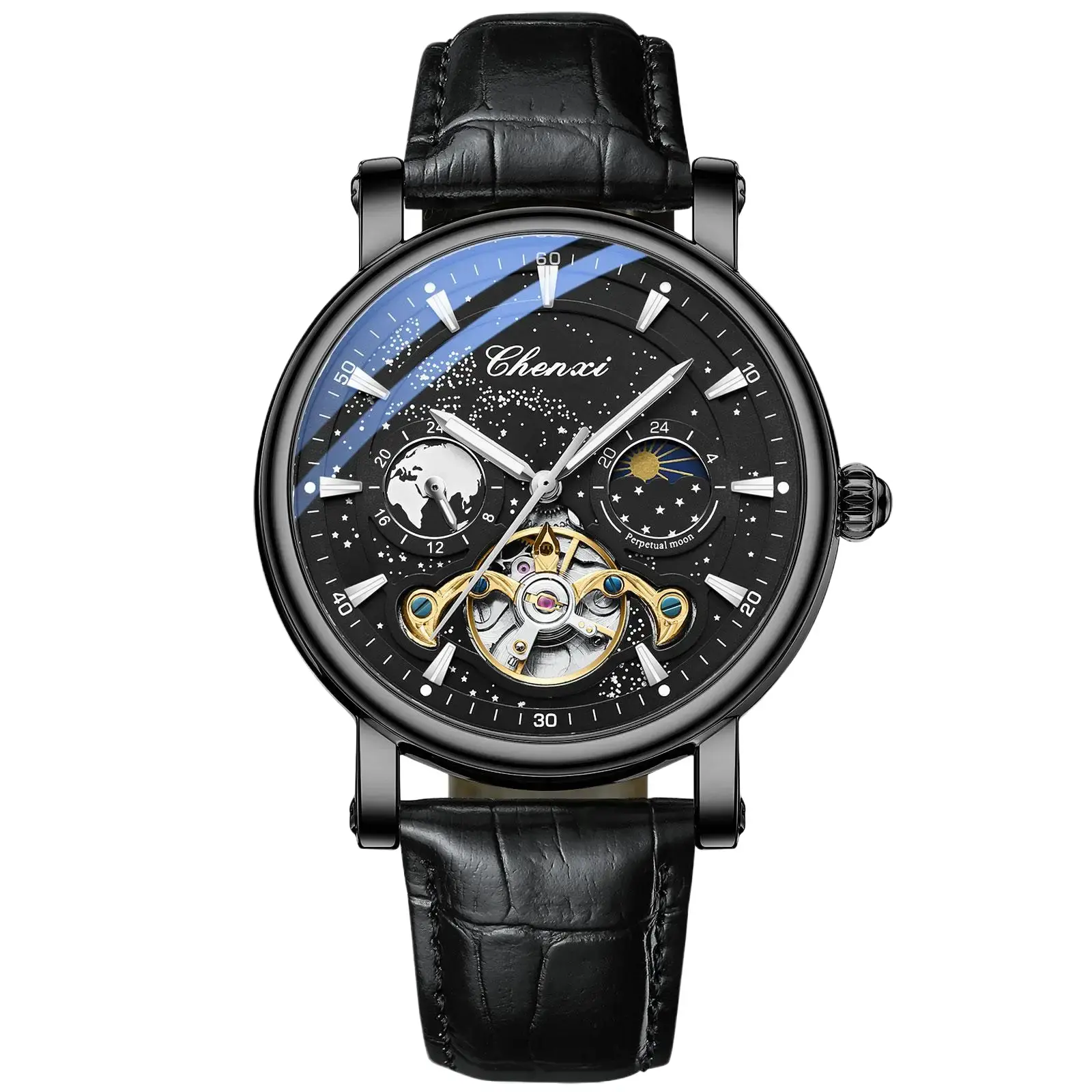 J-CHENXI 8872 Men’s Automatic Mechanical Watch Skeleton Dial Fashion Wristwatch