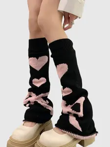 Cute Heart Pattern Knitted Leg Warmers, Reversible Design, Perfect for Sun Protection, Stylish and Comfortable Footwear Accessory, Loose