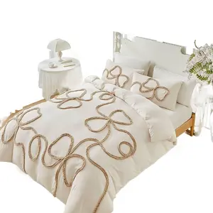 Bedding Set with Tufted 3D Bowknot Duvet Cover Queen Size, King Size Bedroom Accessories bed home full quilts
