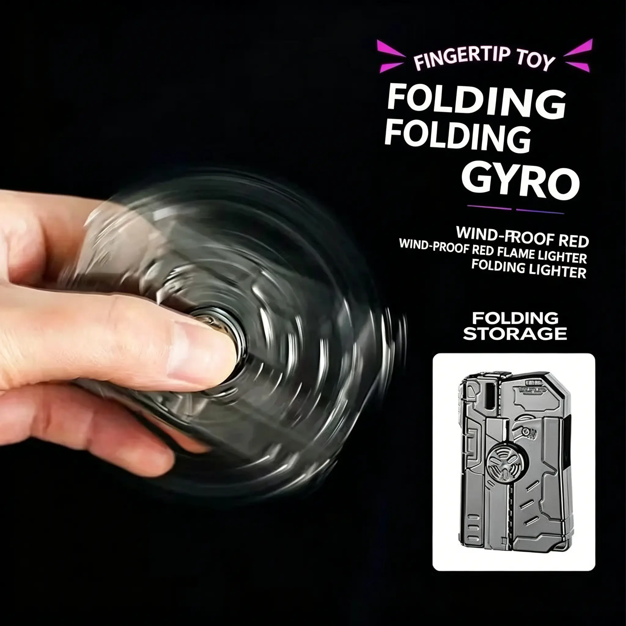 Mechanical style finger-top gyro lighter (without butane), red laser ignition, rainproof design, suitable for camping and barbecuing, portable camping and barbecuing lighter, suitable for collection or as a gift