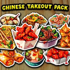 Chinese Takeout Sticker Pack - Set of 10 | Die Cut Sticker, Food Stickers, Vinyl Stickers, Waterproof, Weatherproof, Great for Laptops, Water Bottles, Car Decals, Planners, Journaling, Window, Vinyl Decal, Gift, Decoration