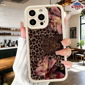 Trendy Leopard Lily Flower Pattern Case,phone Case Suitable for Iphone 11/12/13/14/15/16/17 Pro Promax Plus Air,Slim Shockproof Anti Drop Protective TPU Cover Gift for Girls and Women