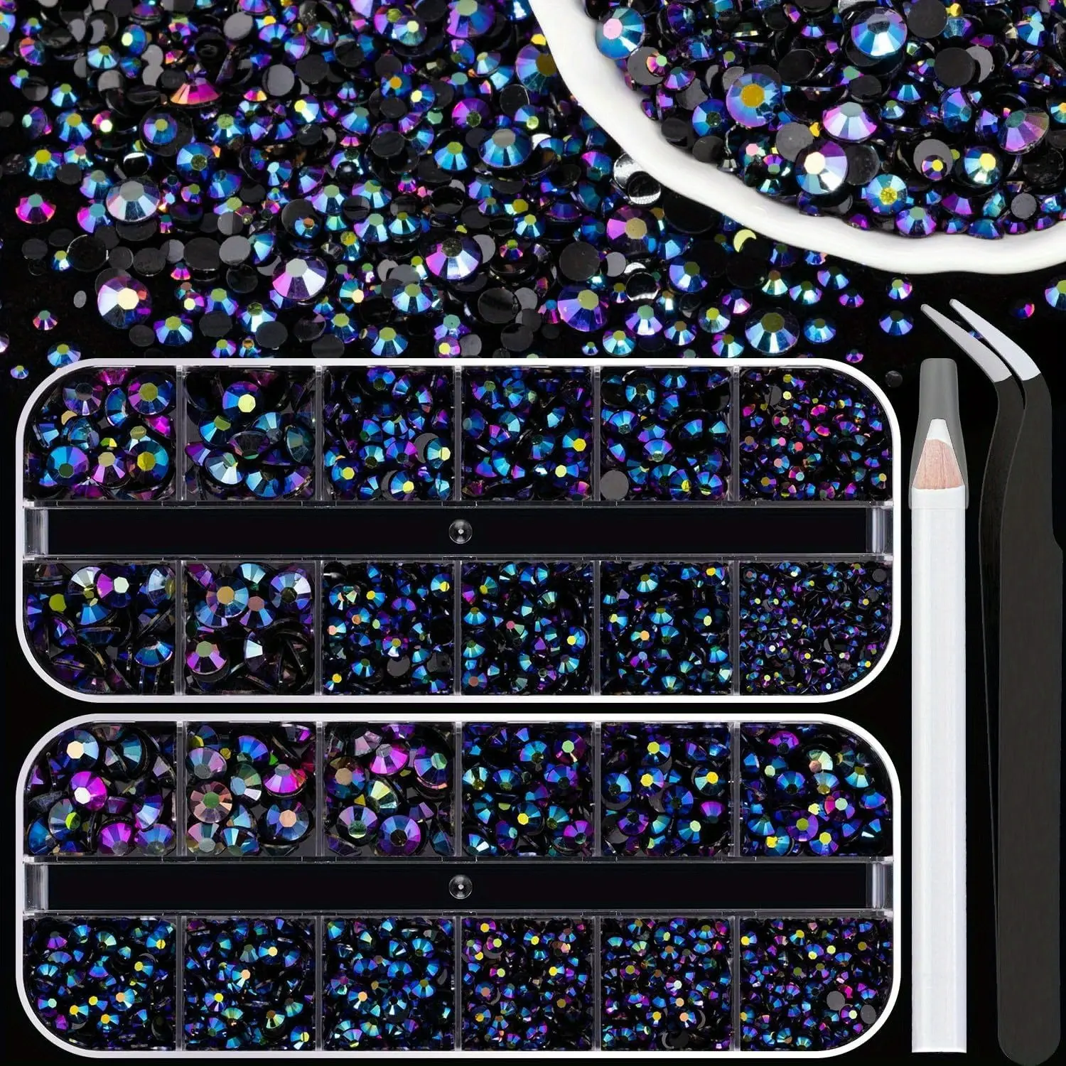 2 Boxes 3500pcs Resin Rhinestones Kits, 2/3/4/5/6mm Flatback Jelly Rhinestones, Non Hotfix Crystal Gems for DIY Crafts, DIY Nail Art, Nail Art Decoration, Nail Art Supplies