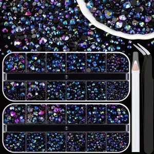 2 Boxes 3500pcs Resin Rhinestones Kits, 2/3/4/5/6mm Flatback Jelly Rhinestones, Non Hotfix Crystal Gems for DIY Crafts