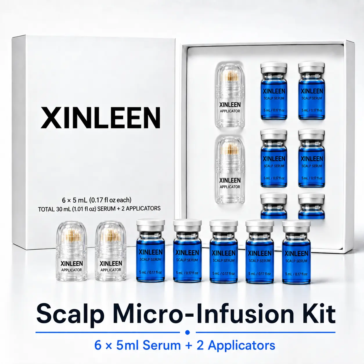 XINLEEN Scalp Care Serum Kit, 6 x 5 mL Serum Vials with 2 Precision Applicators, Complete At-Home Hair & Scalp Care Set