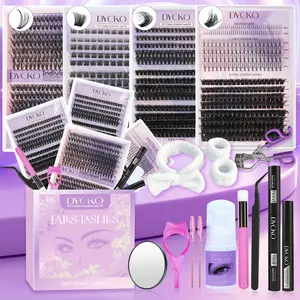 Dycko 3D Faux Cluster Lashes Gift Box Set, Eyelash Extensions Set, 14-Piece D Curl Waterproof Long-Lasting Natural Dense Lashes False Lash Extension Kit with Tools & Accessories
