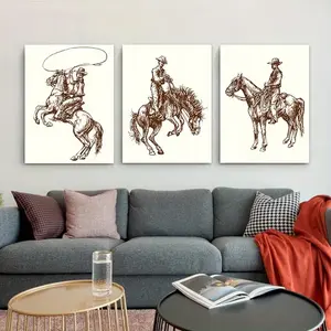 Western Style Cowboy Canvas Wall Art Set, Artistic Rustic Bohemian Decor, Unframed Country Room Decoration, Vintage Western Print Unframed, Cowboy Theme
