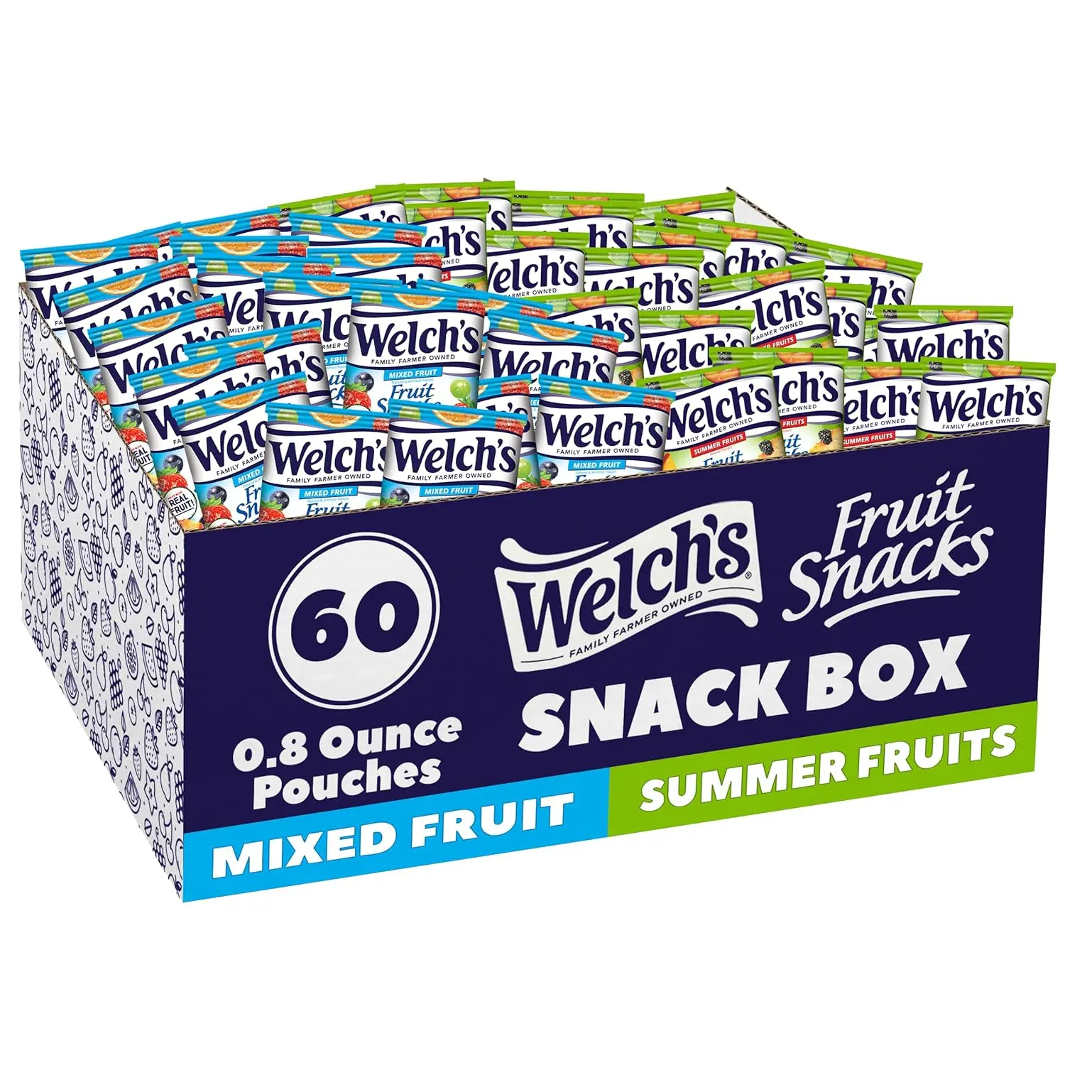 Welch's Fruit Snacks, Mixed Fruit & Summer Fruits Variety Pack, Great for School Lunches, Bulk Pack, Stocking Stuffers, Individual Single Serve Bags, 0.8 oz (Pack of 60)