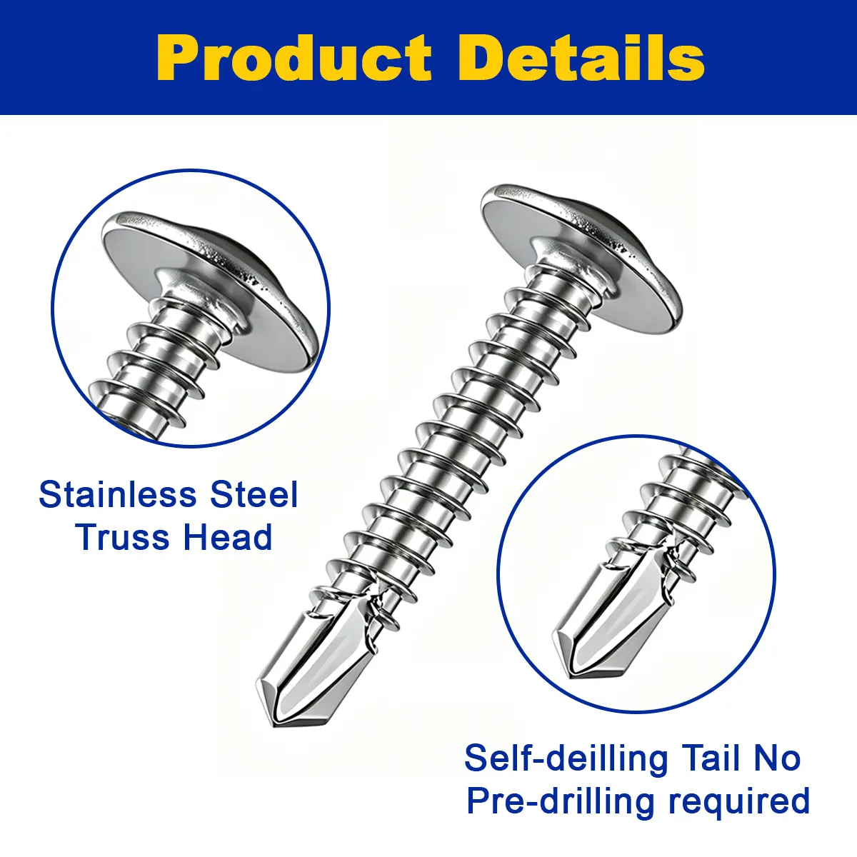 200-Piece Heavy Duty Carbon Steel Self-Drilling Tek Screws Kit, Truss Head Sheet Metal Screws with No Pre-Drilling Required for Metal Work, DIY Projects