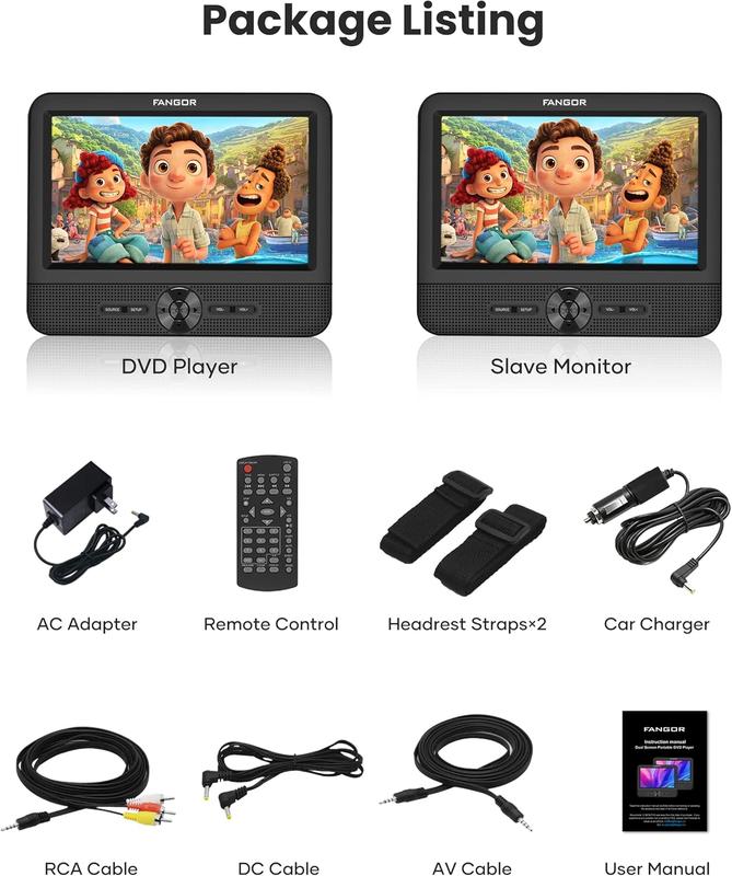 7.5’’ Dual Car DVD Player, Portable DVD Player for Car with 5H Battery, Last Memory, AV Out & in, Support USB/SD/Sync TV (1 Player+1 Monitor)