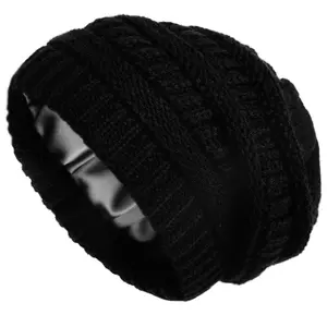 Satin-Lined Winter Beanie Hats Cozy Cable Knit Beanie for Women Silky Smooth Lining -Thick & Chunky Slouchy Warm Cap