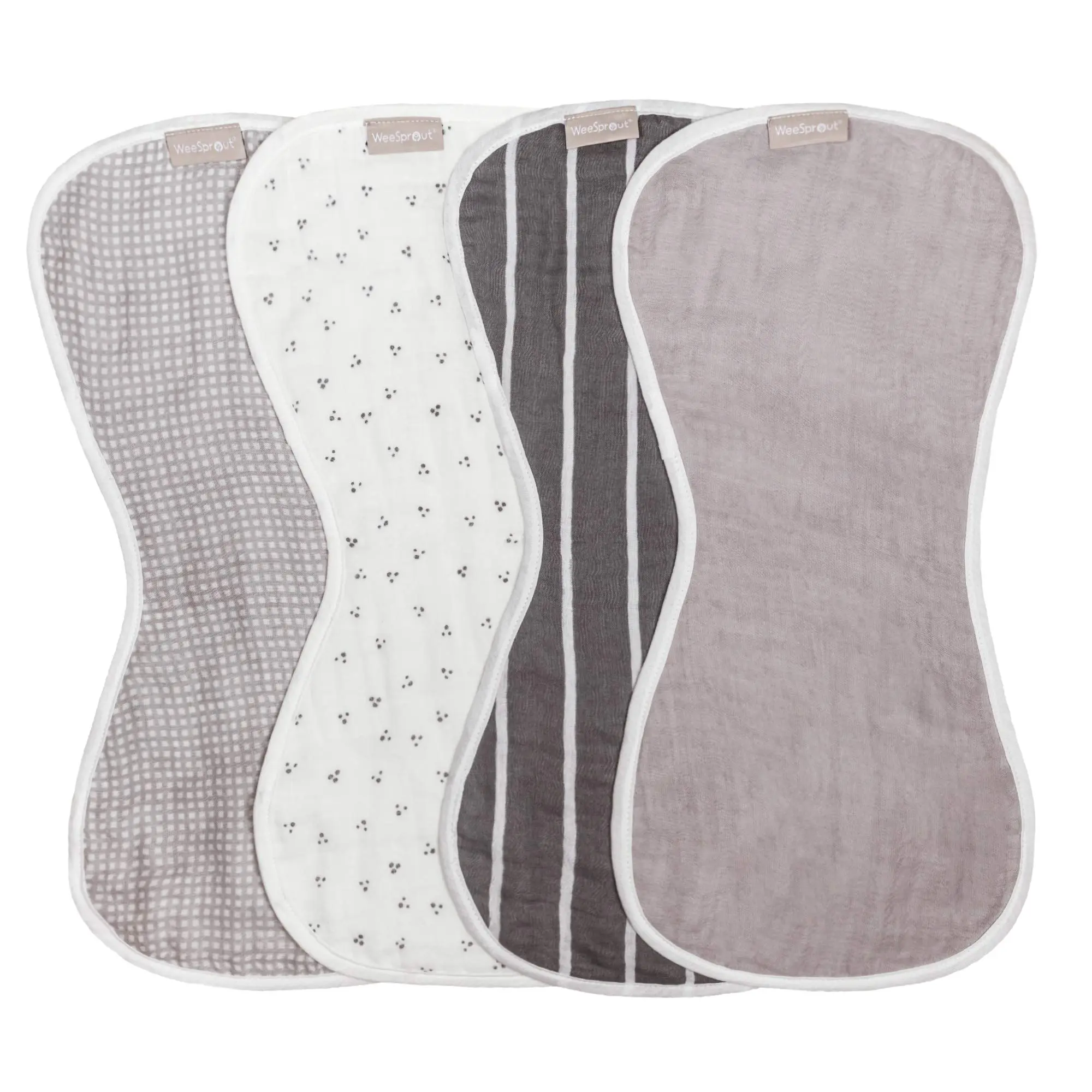WeeSprout Unisex Organic Towel Cotton Burp Cloths, Four Ultra-Absorbent Layers, Set of 4