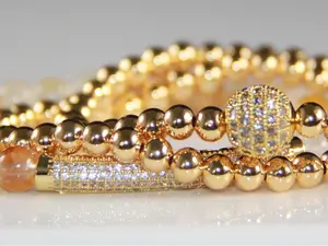 Set of 3 Hand Made Bracelets on Stretch Cord with Natural Stones - Honey