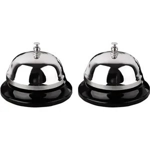 Call Bell 2 Packs 3.3 Inch Diameter with Metal Anti-Rust Construction, Desk Bell for Hotels, Schools, Restaurants, Reception Areas, Hospitals, Warehouses(Silver)