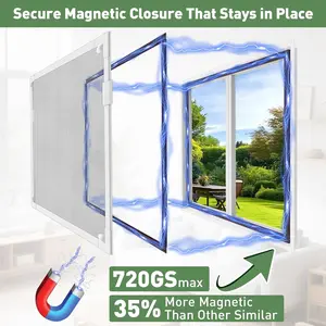 Magnetic Window Screen Mesh Adjustable Replacement Net Screen Max 39" x 59", DIY Fiberglass Mesh Window Screens for House Windows White Frame Grey Mesh