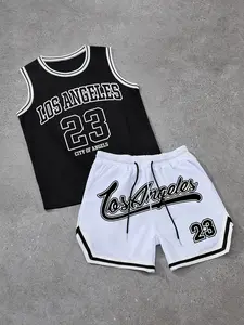 Men's Basketball Tee & Waist Shorts Set, Jersey Basketball, Summer Comfortable Casual Style, Trendy Preppy Look, Perfect for Sports & Daily Wear, Workout Sets