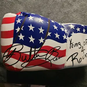 10" and 16" flag glove i drew up the desighn and had custom made.i do my best to give everone a great autograph so it can be read lol very high qualty glove sighned by me you will recive one autographed glove thanks Butterbean