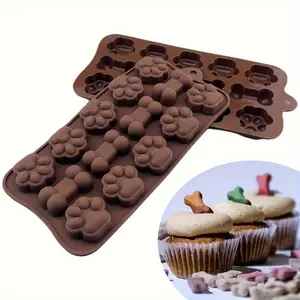 2pcs Dog Food Silicone Mold 14-grid Dog Bone Cat Paw Chocolate Mold Cake Baking Tool Ice Tray Pudding Jelly Mold Silicone Muffin Pan for Restaurant/food Truck/bakery