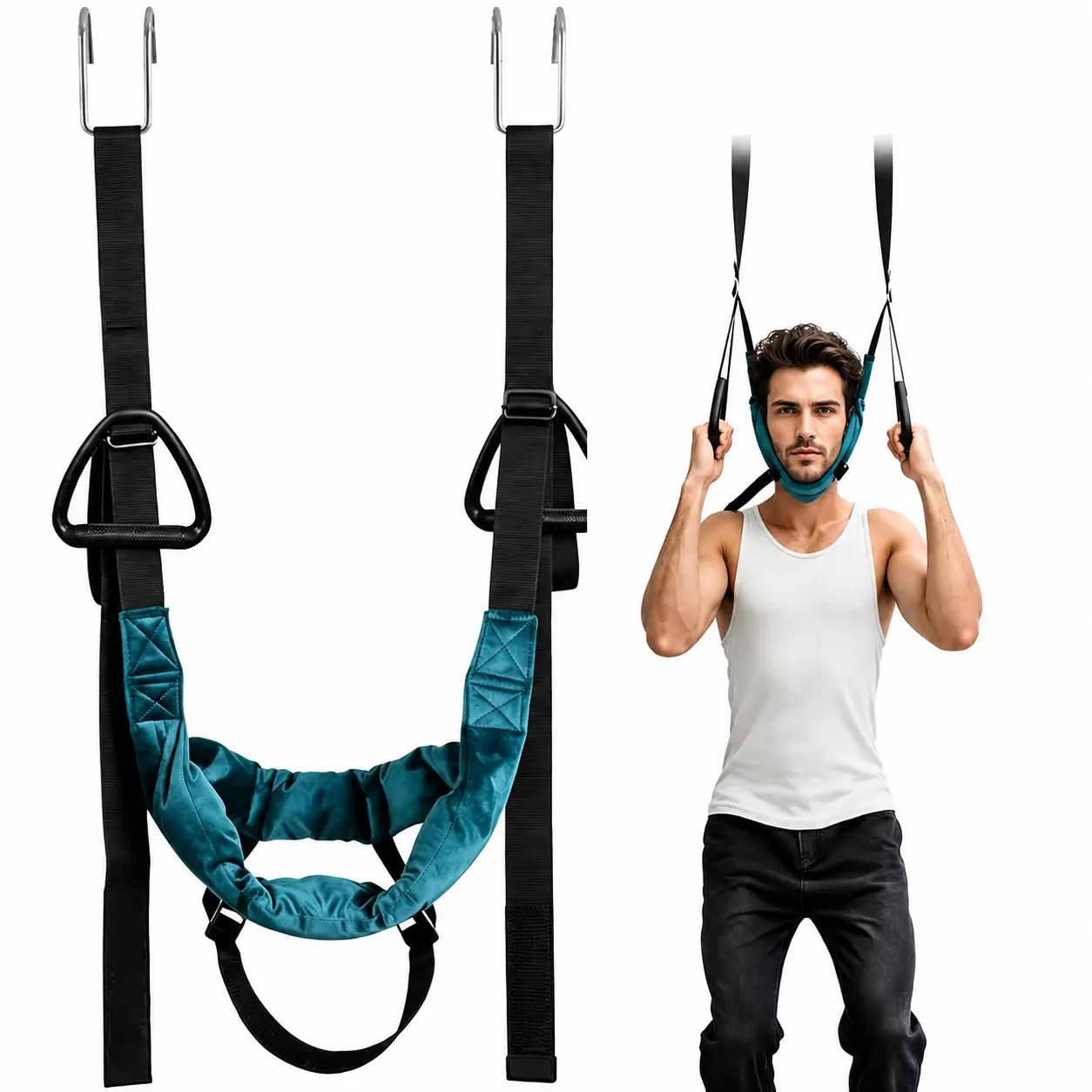 Over Door Cervical Neck Traction Device - Blue Portable Neck Stretcher Hammock for Pain Relief, Spine Decompression & Home Physical Therapy Support