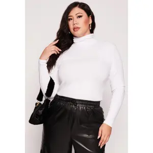 Plus Size Ribbed Knit Long Sleeve Turtleneck Top