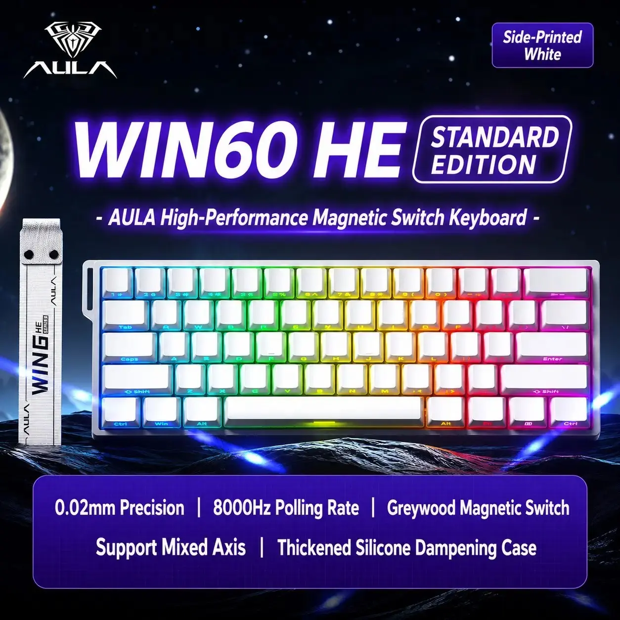 AULA WIN60 HE mini keyboard, 61-key wired connection, plug and play, cool RGB lighting effect, magnetic axis hot plug, specially designed for e-sports games, quick trigger response, suitable for notebook/computer equipment connection.