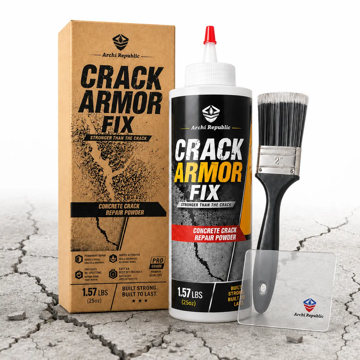 Archi Republic Crack Armor Fix Concrete Crack Repair Powder, 25 oz, Fast-Drying Concrete Crack Filler for Driveways, Patios & Sidewalks, Strong & Durable, Easy to Use