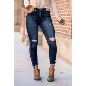 KanCan Lawrence High Rise Button Fly Ankle Skinny Dark Blue Wash