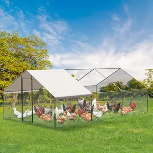 Large walk-in metal chicken coop with waterproof and UV resistant ceiling, heavy-duty outdoor poultry cage chicken coop, suitable for backyard and farm, perfect for chickens, ducks, rabbits