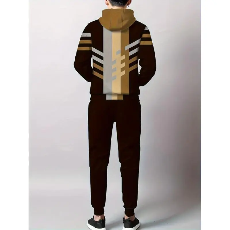 Aost-Effect 2pcs Plus Size Color Block Men's Casual Hoodie Tracksuit, Hooded Sweatshirt & Pant Set Aost-Effect 2pcs Plus Size Color Block Men's Casual Hoodie Tracksuit, Hooded Sweatshirt & Pant Set