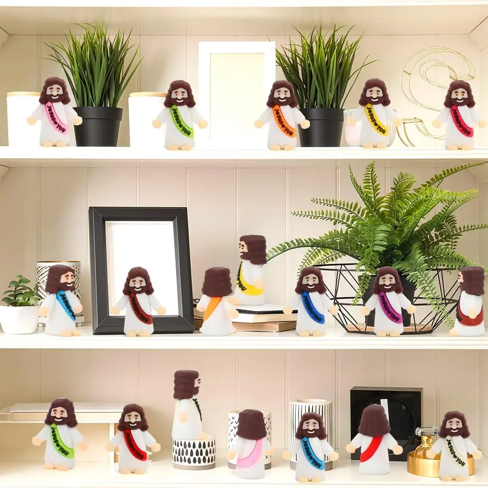 40-Pcs Bulk Colorful Jesus Figurines - Religious Home Decor, Statues & Bobbleheads, Mini Jesus Hunt Supplies, Baptism Gift Stash for Sunday School Crafts