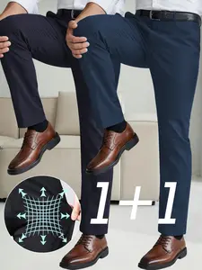 2-Pack Men's Business Casual Pants, Business Formal Pants, Straight Leg Suit Pants, High Elasticity, Wrinkle-Resistant, Comfortable, Versatile for Office & Daily Wear