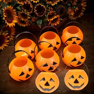 8pcs Halloween Pumpkin Candy Bucket Set with Smiling Face Design - Perfect for Outdoor Parties, Trick-or-Treating Events, Weddings, and Birthdays - Durable PVC Material, Hand Wash Only, Candy Party Supplies, Festive Event Accessories, Cheer