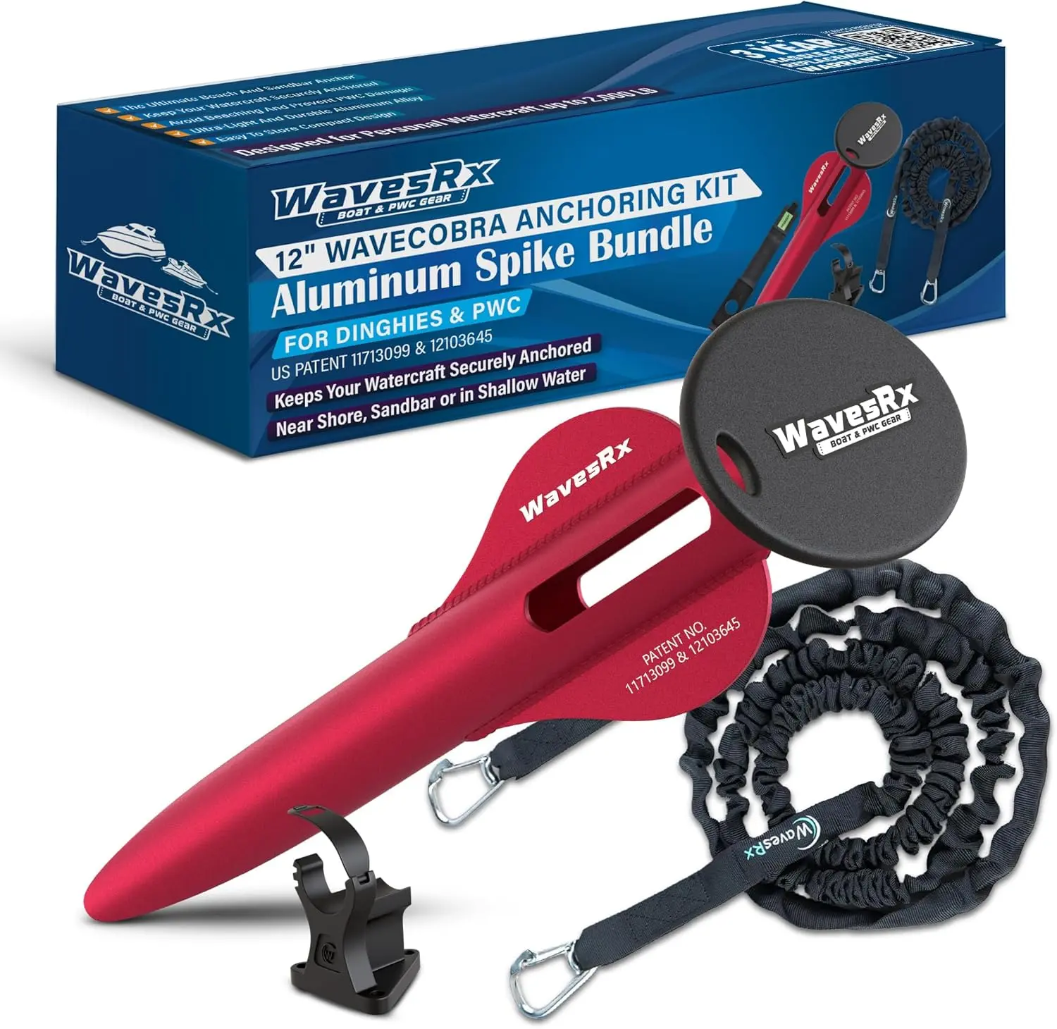WAVESRX Patented Aluminum Spike Beach Anchor | Ultra-Light Sand Anchor for Boat, Pontoon, PWC, Jet Ski or Kayak | Secure and Effective Watercraft Anchoring Near Shore, Sand-bar or in Shallow Water