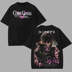 Lelouch Demon Emperor Code geass anime manga game 2 sided Washed Tshirt Menswear Soft Streetwear 90s graphic tees anime manga acid unisex retrovintage merch