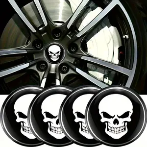 4-Pack Metal Skull Hubcap Center Caps for Vehicles, Car Hub Center Decorative Cap - 5.6cm/2.2-inch Diameter Wheel Emblem Trim for Cars, Motorcycles, Trucks, SUVs, Vehicle Exterior Decoration