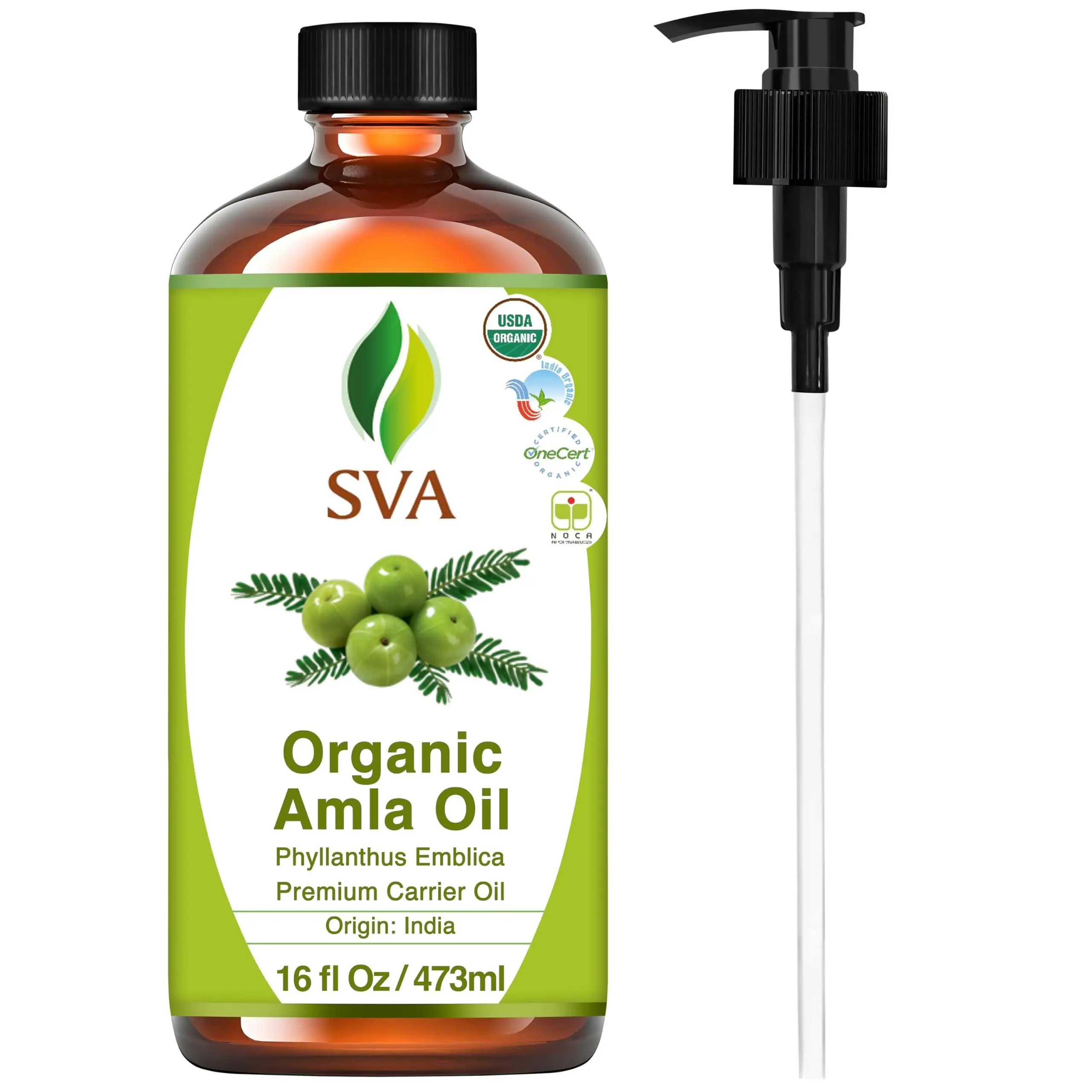 SVA ORGANICS Cold Pressed Amla Carrier Oil - 16 Fl Oz, 100% Natural Organic, for Hair Care, Skin Care & Scalp Massage