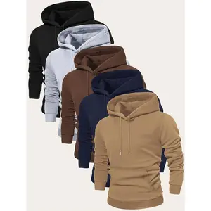 5-Piece Set of Premium Solid Color Hooded Long Sleeve Sweatshirts - Fashion Hoodies for Men - Casual Sports Wear with Kangaroo Pocket for Spring and Fall Jogging, Outdoors Leisure, and Everyday ComfortGift
