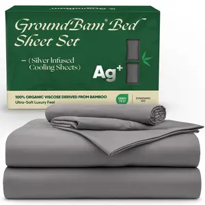 Groundbam Silver Infused Bed Sheets Set, with Cooling Fabric with Self-Cleaning Technology for Hygienic Sleep, Soft Comfort Breathable Fabric Genuine 100% Organic Viscose Derived from Bamboo, Included Fitted Sheet,Flat Sheet,Pillowcases