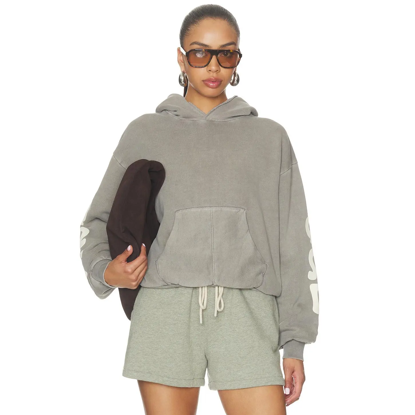 Fear of God ESSENTIALS 90's Fleece Hoodie in Washed Seal Fear of God ESSENTIALS 90's Fleece Hoodie in Washed Seal