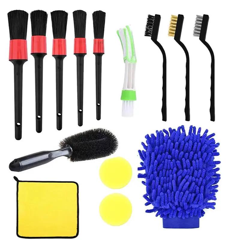 Car Washing Tool Kit, Including Detail Brushes, Waxing Sponge, Car Wash Towel, Car Wheel Brush, Slit Brush, Cleaning Glove, Car Cleaning Tools Kit