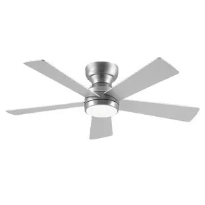 NookNova 46 Inch Wood Blade Silver Ceiling Fan with Dimmable LED Light, 6 Speed Remote Control Reversible Metal Wood Fan for Porch Garage Shop