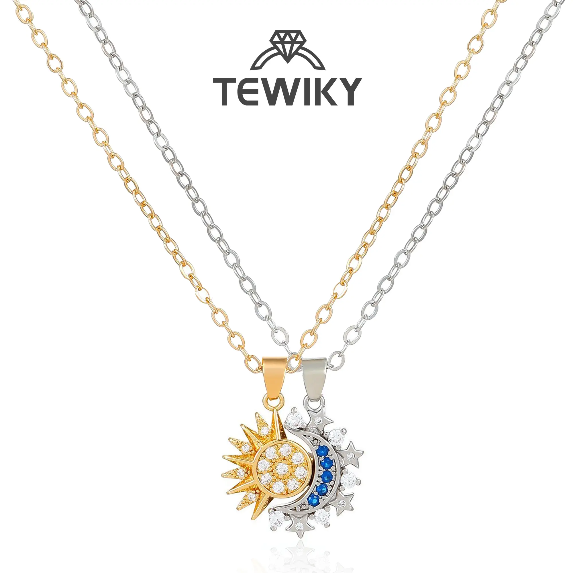 Tewiky Sun and Moon Magnetic Pendant Necklace for Women, Nickel-Free Copper, Lightweight & Comfortable, Elegant Jewelry Gift for Party, Love & Back to School
